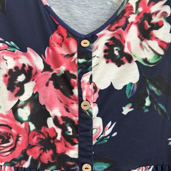 Women's Floral Navy Short-Sleeve V-Neck Pullover Midi Dress Size L - Picture 7 of 9